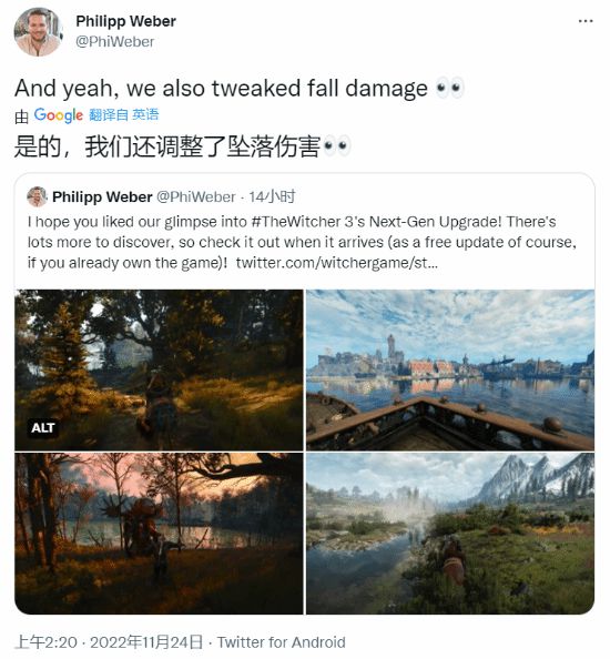 《巫师3》次世代版调整掉落伤害 ;杰洛特:爷们不怕摔了